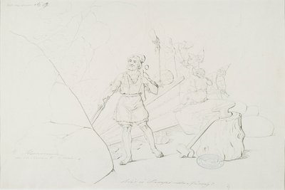 Ilmarinen takoo sampoa ; Originaalipiirustus piirrossarjaan "Kalevala, Suomen kansallisruno, piirroksin esitetty R.W.Ekman" tekijältä Robert Wilhelm Ekman