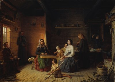Kanteleen soittaminen talonpojan mökissä, 1868. tekijältä Robert Wilhelm Ekman