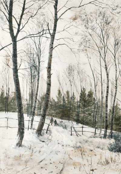 Kaksi hahmoa talvisessa metsässä tekijältä Robert Winchester Fraser