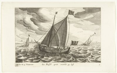 Boeiers Een Boeijer groot about 44 Last / Boïer de 44 Tonneaux (otsikko esineessä) Hollandse scheepstypen, 1627 (sarjan nimi) Eri alukset Don ton se sert dans les Uniesin maakunnat / Icons of Various Dutch Ships, joita käytetään pääasiassa vesillä tekijältä Robert de Baudous (possibly)