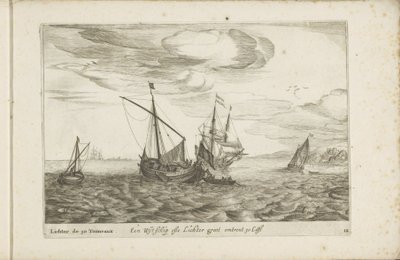 Wijdschip of lichter Een Wyt-schip ofte Lichter groot noin 30 Last / Lichter de 30 Tonneaux (otsikko esineessä) Erilaisia ​​laivoja ei ole se sert dans les Provinces Uniesissa tekijältä Robert de Baudous (possibly)