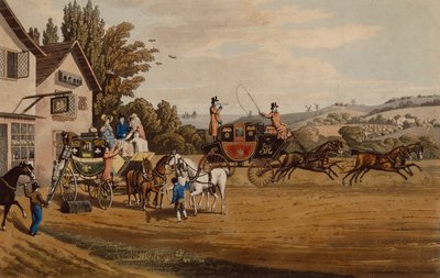 London Mail and Stage Coach (värillinen kaiverrus) tekijältä Robert the Elder Havell