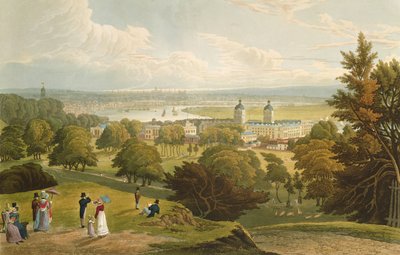 Näkymä Lontooseen otettu Greenwich Parkista, pubista. 1820, Colnaghi und Co. (akvatinta) tekijältä Robert the Elder and Younger Havell