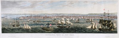Panoraamanäkymä New Yorkiin East Riverin pubista. 1844 (väri litho) tekijältä Robert the Younger Havell