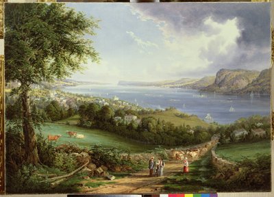 Näkymä Hudson-joelle Sing Singin läheltä, New Yorkista, n. 1850 tekijältä Robert the Younger Havell