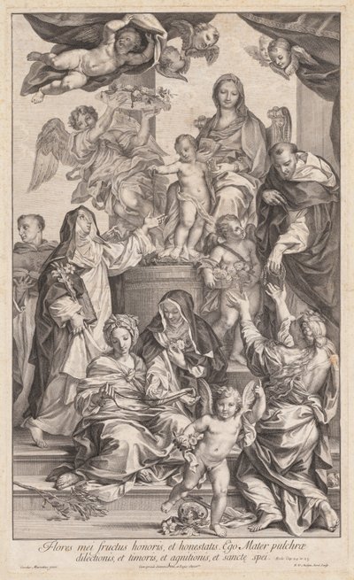 Neitsyt ja lapsi pyhien kanssa, n. 1720-1730. tekijältä Robert van Audenaerd