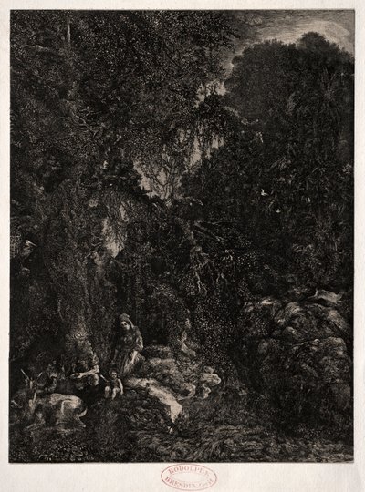 Pyhä perhe peuran kanssa, 1871. tekijältä Rodolphe Bresdin