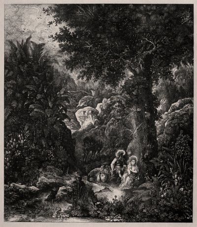 Lepää lennolla Egyptiin satula-aasin kanssa, 1871. tekijältä Rodolphe Bresdin
