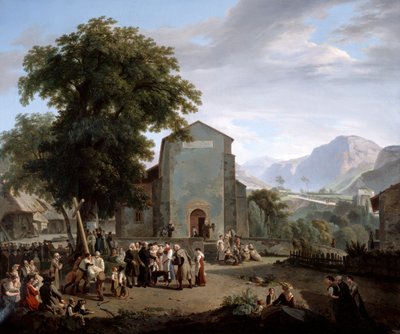 "Palvonnan uudelleen perustaminen vallankumouksen jälkeen", 1800-luku. tekijältä Rodolphe Topffer