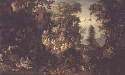 Aadam ja Eeva Eedenin puutarhassa tekijältä Roelandt Jacobsz. Savery