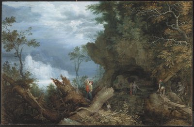Vuoristoinen maisema, jossa on sisäänkäynti kaivokseen, n. 1612-13 (öljy pyökkilevylle) tekijältä Roelandt Jacobsz. Savery