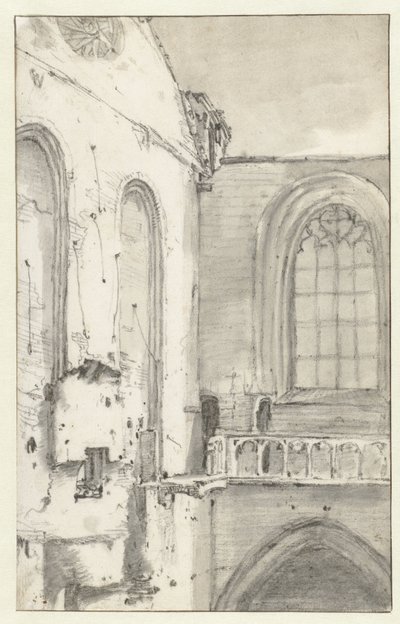 Näkymä Nieuwe Kerkin risteyksestä Amsterdamissa vuoden 1645 palon jälkeen tekijältä Roelant Roghman (attributed to)