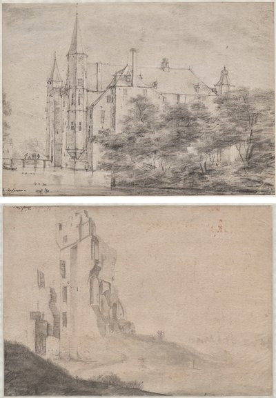 Zuylenin linna lähellä Utrechtiä (recto) / Ter Kleefin talon rauniot lähellä Haarlemia (verso) tekijältä Roelant Roghman