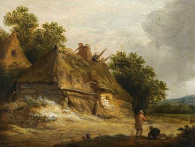 Kaksi hahmoa kulkee tien varrella ennen mökkiä tekijältä Roelof Jansz van Vries