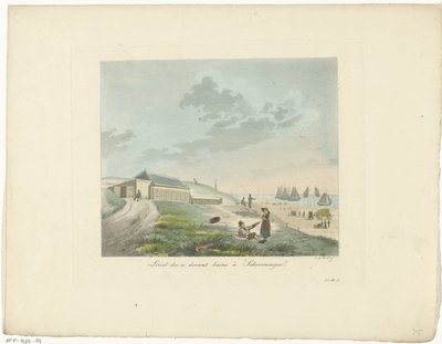 Ranta Scheveningenissä Paikalliset des ci devant bains à Scheveningen (otsikko esineessä) tekijältä Roelof van der Meulen