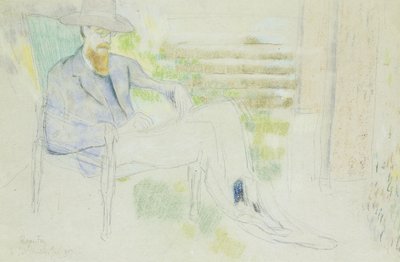 Lytton Strachey kirjoittaa puutarhassa, tekijältä Roger Eliot Fry