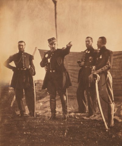 Ranskalainen kenraali Pierre Bosquet (keskellä), käskyjen antaminen esikunnalleen, Krimin sota, Krim, Ukraina tekijältä Roger Fenton