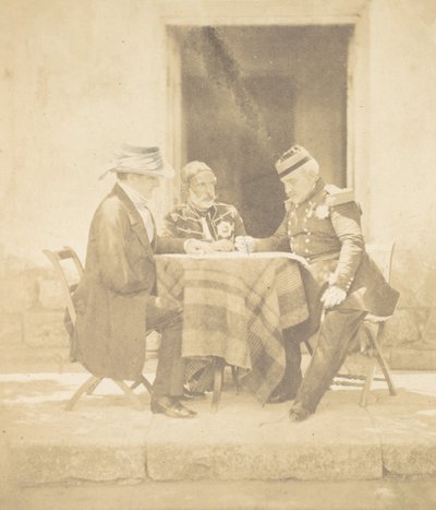 Sotaneuvosto Mamelonin sieppauksen aamuna. Lordi Raglan, Omar Pasha, M..., 1855. tekijältä Roger Fenton