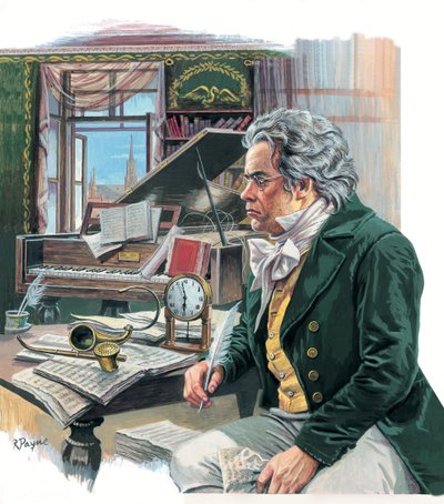 Ludwig van Beethoven (1770-1827) (guassi paperille) tekijältä Roger Payne