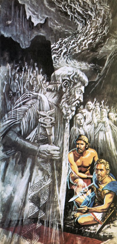 Tiresias varoittaa Odysseusta tulevaisuudesta. tekijältä Roger Payne