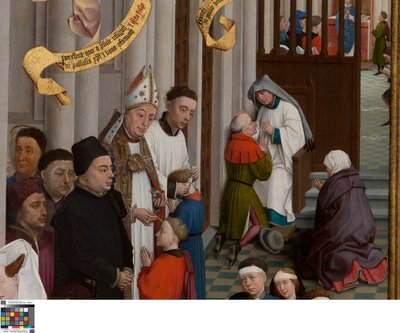 Yksityiskohta seitsemän sakramentin triptyykistä tekijältä Rogier van der Weyden