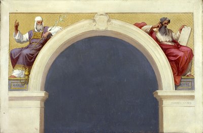 Saint-François-Xavierin kirkon luonnos: Mooses ja Aaron, vuosina 1874-1876 (öljy kankaalle). tekijältä Romain Cazes
