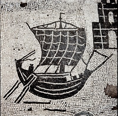 Laiva Ostian satamassa (mosaiikki tekijältä Roman