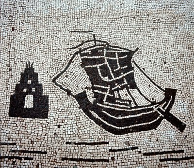Laiva Ostian satamassa (mosaiikki tekijältä Roman