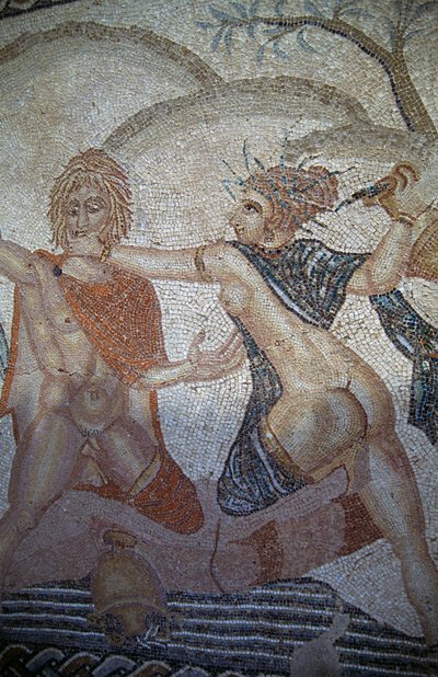 Nymfit sieppasivat Hylaksen, mosaiikki Venuksen talossa roomalaisessa Volubilisin kaupungissa (UNESCOn maailmanperintöluettelo) tekijältä Roman