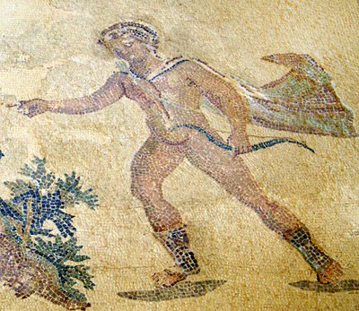 Apollo ja Daphne, yksityiskohta Apollosta, Dionysoksen talo, Pafos, Kypros mosaiikki. tekijältä Roman