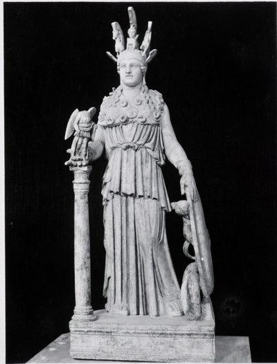 Athena Parthenos, kopio 500-luvun alkuperäisestä Phidiaksen (n. 500–432 eKr.) (marmori) (m/v kuva) tekijältä Roman
