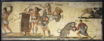 Taistelu gladiaattorien ja villikissojen välillä, 320 jKr (mosaiikki) tekijältä Roman