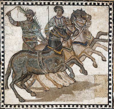 Sirkuskohtaus antiikin Roomassa. Mosaiikki, 3 vuosisata tekijältä Roman