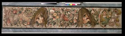 Teatterinaamioita esittävä koristeellinen paneeli Faunin talosta, Pompeiji (mosaiikki). tekijältä Roman