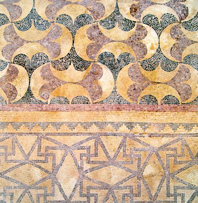 Yksityiskohta geometrisesta laattatyöstä, Theseuksen talo, Pafos, Kypros-mosaiikki tekijältä Roman