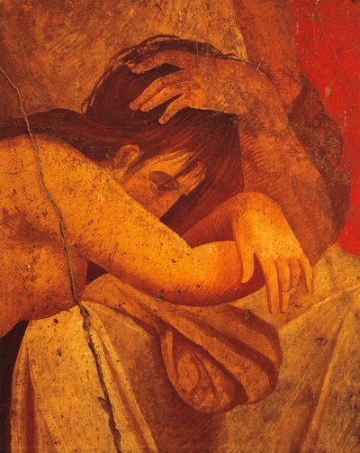 Yksityiskohta freskon Flagellatea, toinen pompeilainen tyyli, Villa of Mysteries, Pompeii, Campania, roomalainen sivilisaatio tekijältä Roman