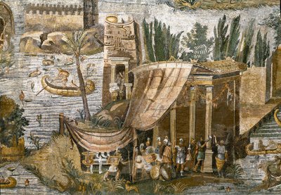 Yksityiskohta Prenesten (Palestrinan) niloottisesta mosaiikista Fortune Primigenian jumaluuden pyhäköstä, 80 eaa. tekijältä Roman