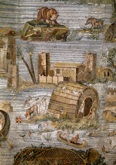Yksityiskohta Prenesten (Palestrinan) niloottisesta mosaiikista Fortune Primigenian jumaluuden pyhäköstä, 80 eaa. tekijältä Roman