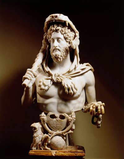 Keisari Commodus (160-192) Herkuleksen symboleineen, marmoripatsas, Esquilinon kukkulalta. tekijältä Roman