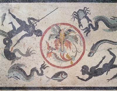 Kalastajat ja merieläimet, 1. vuosisadalla jKr (mosaiikki) tekijältä Roman