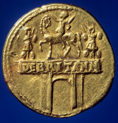 Kultaisen kolikon kaari edustaa keisari Claude I:n (10-54) (Tiberius Claudius Nero Drusus tai Germanicus) voittokaarta muistelemassa voittojaan Bretagnessa”” Paris, B.N. tekijältä Roman
