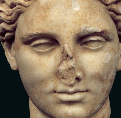 Apollo Sauroktonoksen (liskotapja) päällikkö Praxitelesin 4. vuosisadan kreikkalaisesta pronssista, joka löydettiin Kifissiasta (marmori) (yksityiskohta 271957) tekijältä Roman