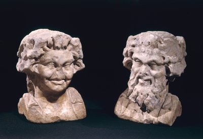 Bacchuksen pää ja satyyri hermaattisesta pilarista tekijältä Roman