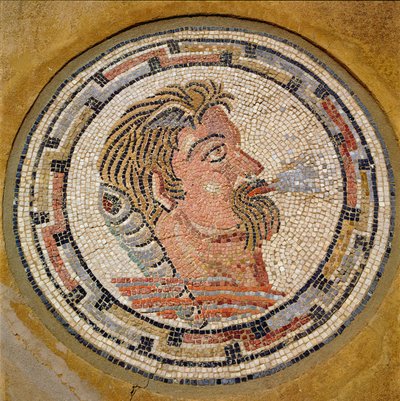 Miehen pää, roomalainen mosaiikki Orfeuksen talosta, 3. vuosisata jKr. (mosaiikki) tekijältä Roman