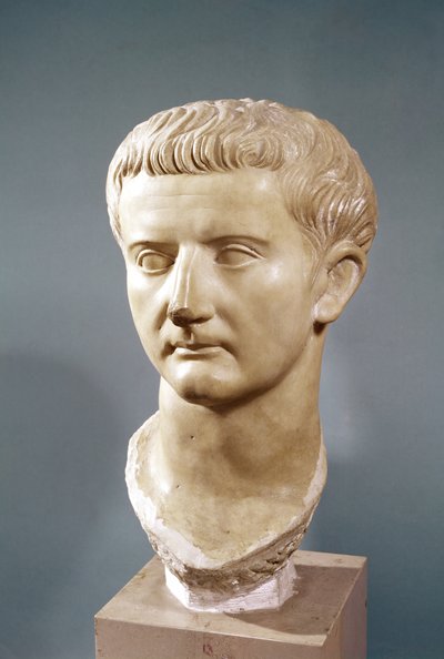Keisari Tiberiuksen pää (42 eKr.-37 jKr) (marmori) tekijältä Roman