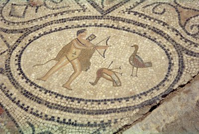 Herkules ja Stymphalian linnut Herkuleen talon lattialta (mosaiikki) tekijältä Roman
