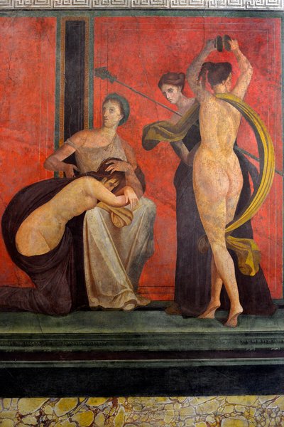 Dionysoksen kultin vihkimysriittejä, fresko Villa Dei Mysteristä. tekijältä Roman