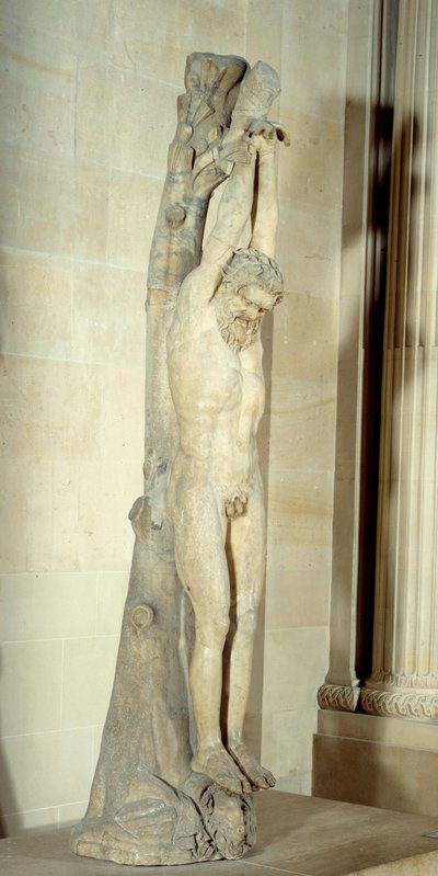 Marsyasin kärsimys roikkuu männyn rungosta. Marmoriveistos 200-luvun 3. alun lopusta eKr. Aurinko 2,5 m Pariisi, Musee du Louvre tekijältä Roman