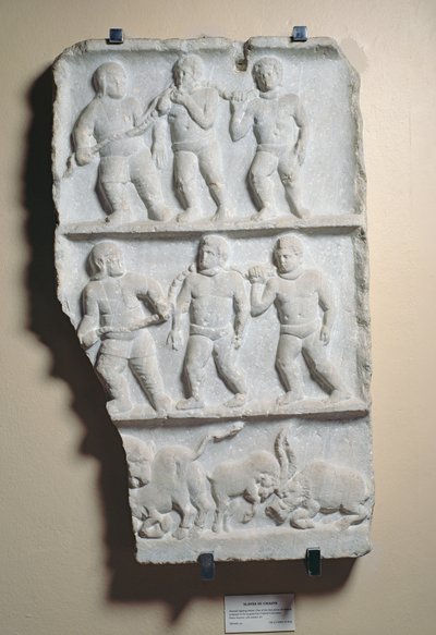 Miehet ketjuissa, helpotus löydetty Smyrnasta (marmori) tekijältä Roman