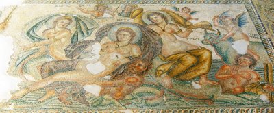 Nereides ja Bythos, House of Aion, Paphos, Kypros (mosaiikki) tekijältä Roman